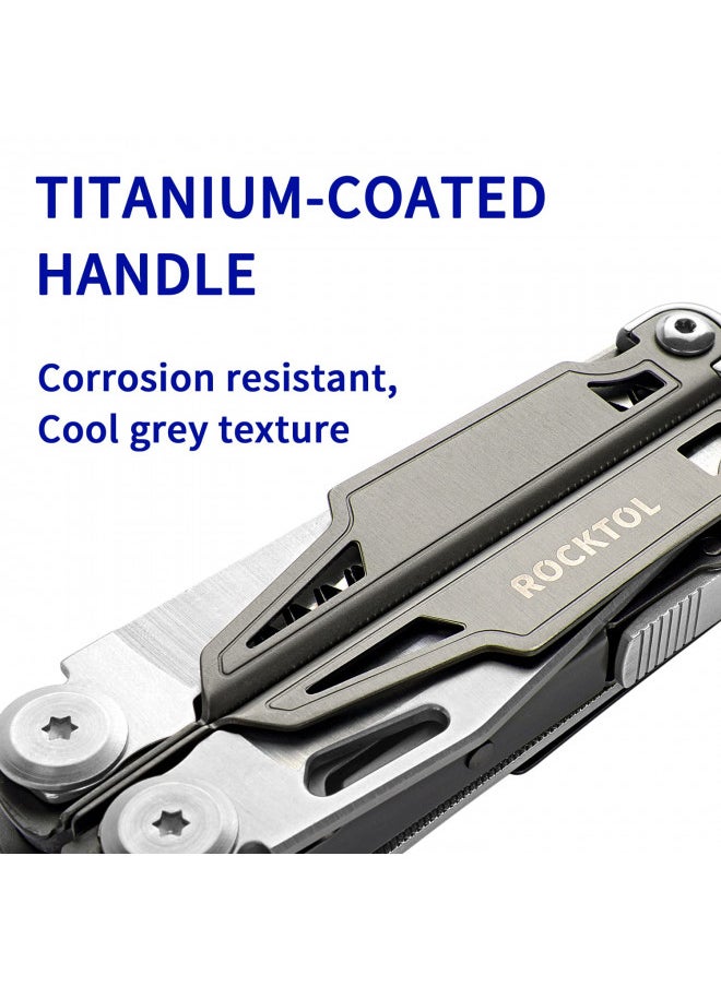 ROCKTOL ROCKTOL Multitool,19-in-1 Multitool Pliers with Titanium-plated Handle, Safety Locking, Lightweight EDC Tool and Nylon Sheath for Men,Outdoor Survival,Hiking,Camping  - Image 2