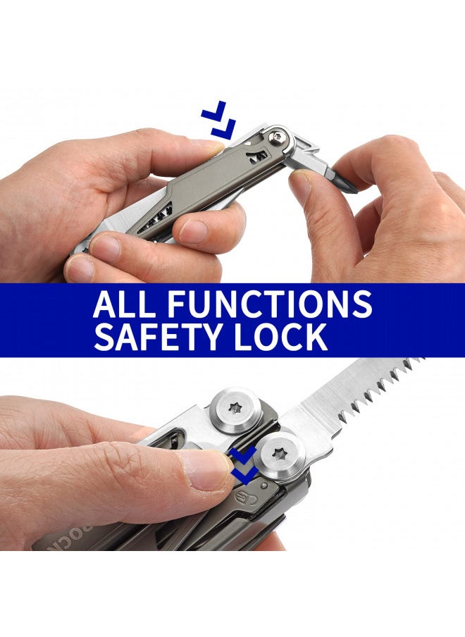 ROCKTOL ROCKTOL Multitool,19-in-1 Multitool Pliers with Titanium-plated Handle, Safety Locking, Lightweight EDC Tool and Nylon Sheath for Men,Outdoor Survival,Hiking,Camping  - Image 4