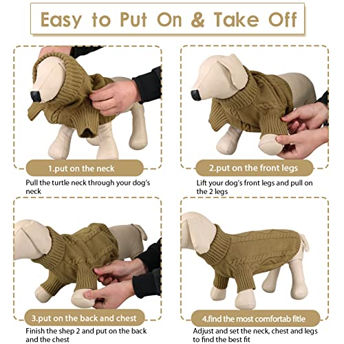 Queenmore Small Dog Pullover Sweater, Cold Weather Cable Knitwear, Classic Turtleneck Thick Warm Clothes for Chihuahua, Bulldog, Dachshund, Pug (Light Brown, Small) - Image 5