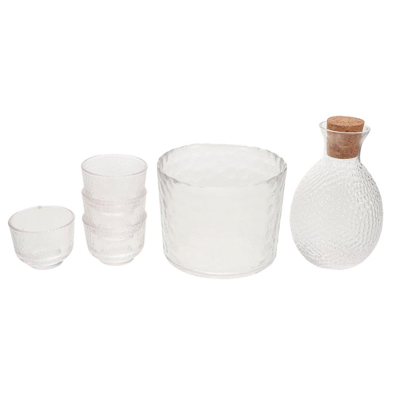 Hammered Glass Sake Set 6pcs with Carafe and Cups Vintage Drinkware for Cold Sake - Image 2