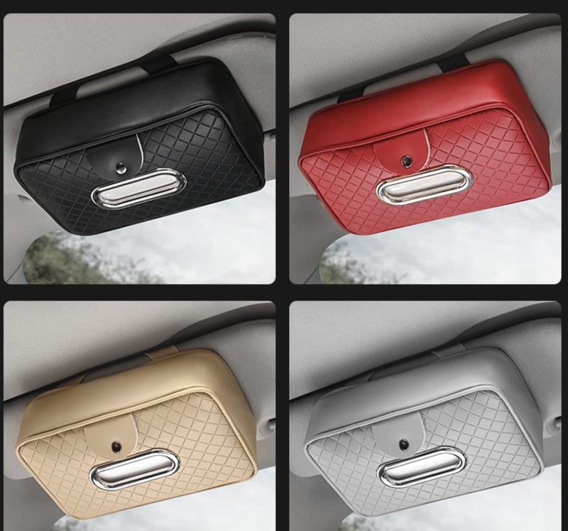 Automaze Car Armrest Headrest Visor Seat Tissue Napkin Box Holder with Sunglass Clip, Interior Car Accessories (Black) - Image 4