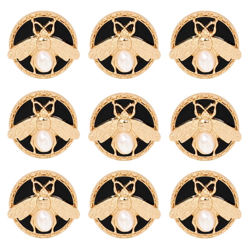 Yueton yueton 10PCS Gold Bee Round Buttons 3D Bee Button Alloy Imitation Pearl Buttons for DIY Coat Uniform Suit Jacket