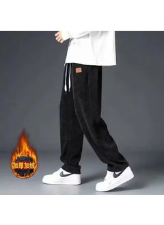 Corduroy Straight-Leg Wide-Leg Casual Trousers For Men New Spring Autumn Season Loose Fit Draped Style Trendy Brand Mens Pants Black plus velvet