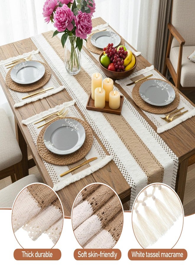 SHENLIU Handmade Boho Placemats Set of 6, Natural Cotton Burlap Placemat with Round Straw Woven Table Mats and Burlap Table Runner Macrame Décor Farmhouse Style Placemats for Dining Tables Kitchen - Image 3
