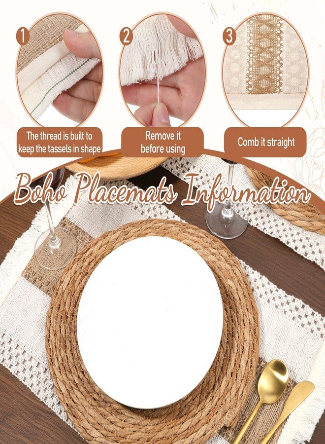 SHENLIU Handmade Boho Placemats Set of 6, Natural Cotton Burlap Placemat with Round Straw Woven Table Mats and Burlap Table Runner Macrame Décor Farmhouse Style Placemats for Dining Tables Kitchen - Image 5