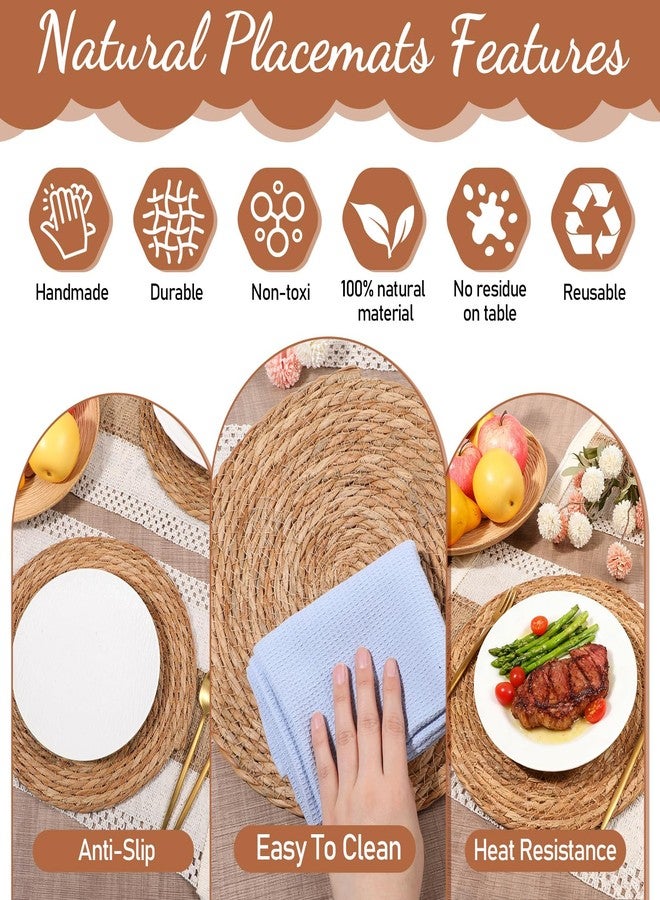 SHENLIU Handmade Boho Placemats Set of 6, Natural Cotton Burlap Placemat with Round Straw Woven Table Mats and Burlap Table Runner Macrame Décor Farmhouse Style Placemats for Dining Tables Kitchen - Image 4