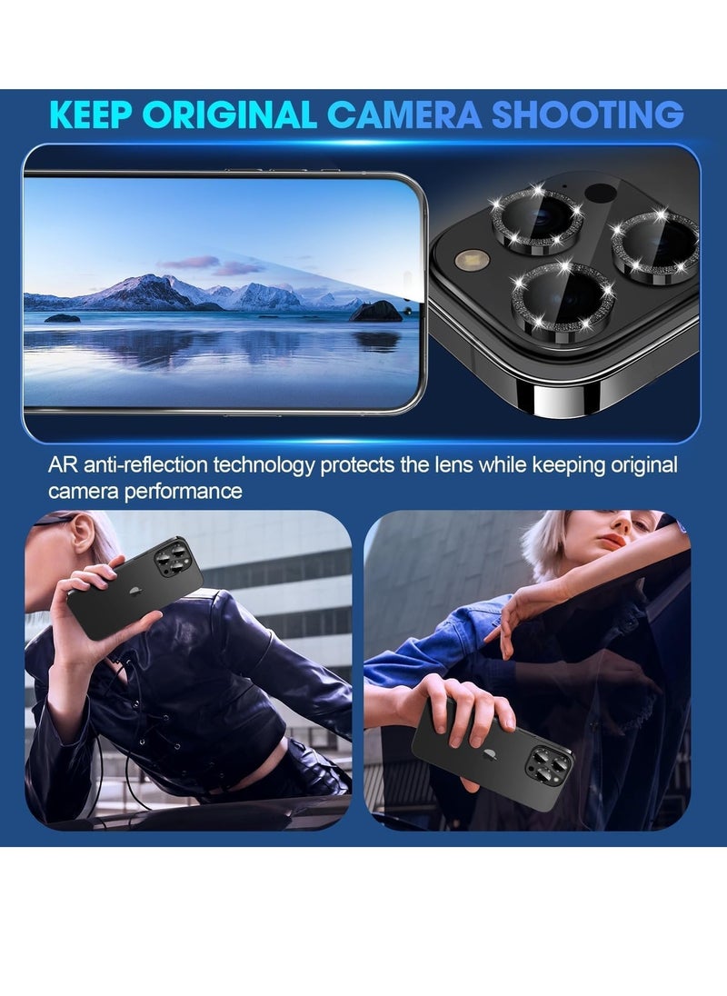 ELTRAZONE iPhone 15 Pro - iPhone 15 Pro Max Camera Lens Protector, 9H Tempered Glass Camera Cover Screen Protector Metal Individual Ring for iPhone 15 Pro 6.1 inch iPhone 15 Pro Max 6.7 inch[Glitter](Black Tita - Image 4