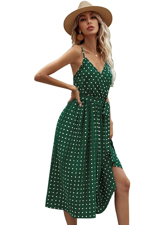 يونيكي Green Polka Dot Print Mini Dress