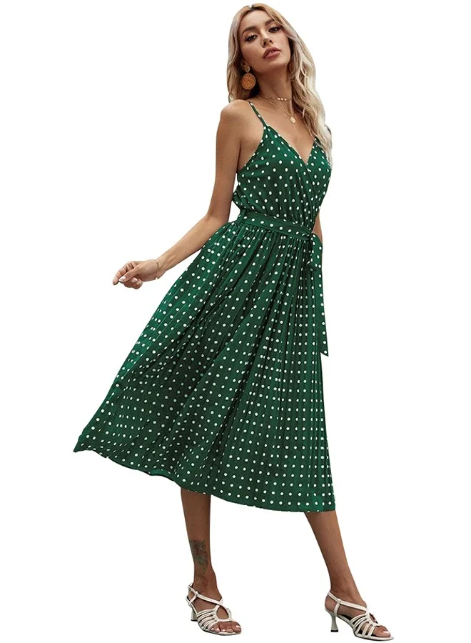 يونيكي Green Polka Dot Print Mini Dress