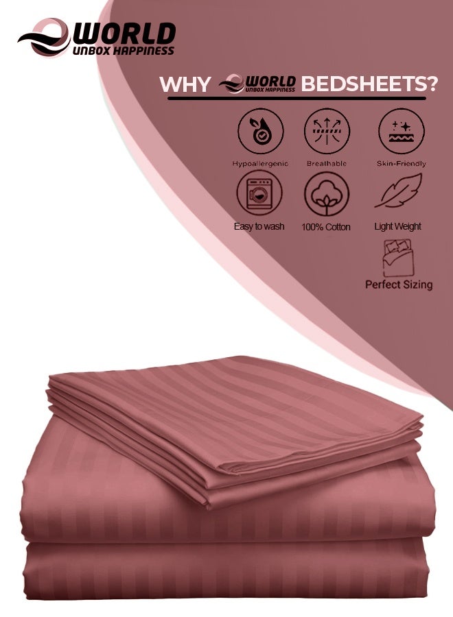 إي وورلد طقم ملايات سرير 3 قطع سوبر كينغ مخطط باللون الماروني – ملاءة مخططة من المايكروفايبر فائق النعومة وغطاء وسادتين، مريح وفاخر للاستخدام المنزلي والفنادق - Image 3