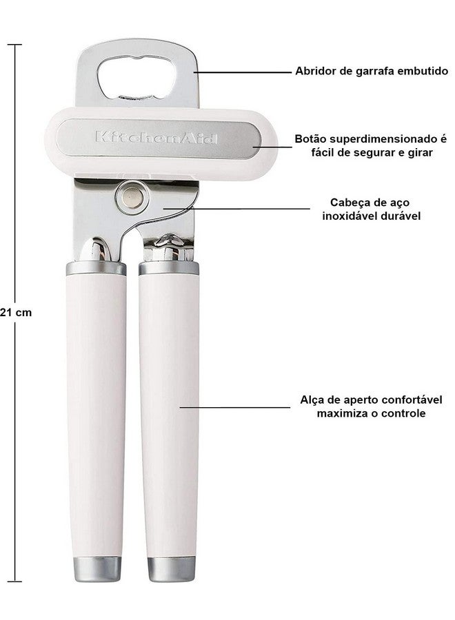 KitchenAid Classic Multifunction Can Opener and Bottle Opener Easy to Use, Razor Sharp Stainless Steel Cutting Wheel, Soft Ergonomic Handles, White - Image 5