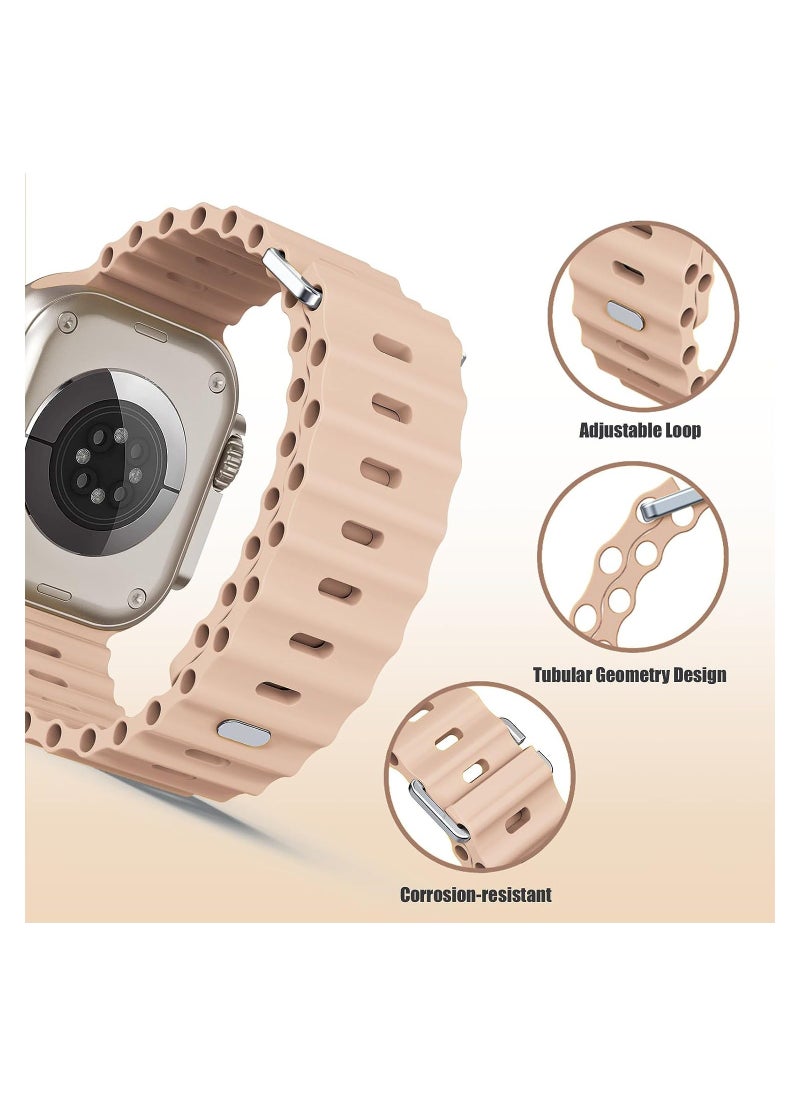 Color Fans - Soft Silicone Ocean Sports Strap Compatible Apple Watch Ultra 49mm 45mm 44mm 42mm for Men Women, Adjustible Watch Band for Apple Watch Ultra/SE/Series 9/8/7/6/5/4/3/2/1 - Milk Tea - Image 1