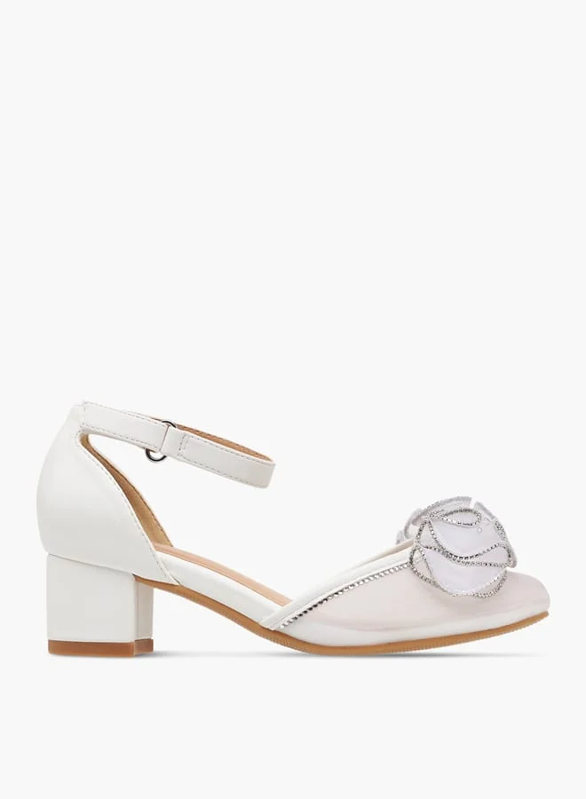 Celeste Girl's Embellished Block Heeled Sandals with Hook and Loop Closure