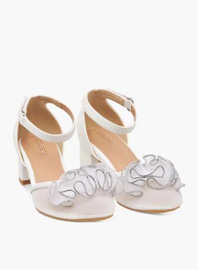 Celeste Girl's Embellished Block Heeled Sandals with Hook and Loop Closure