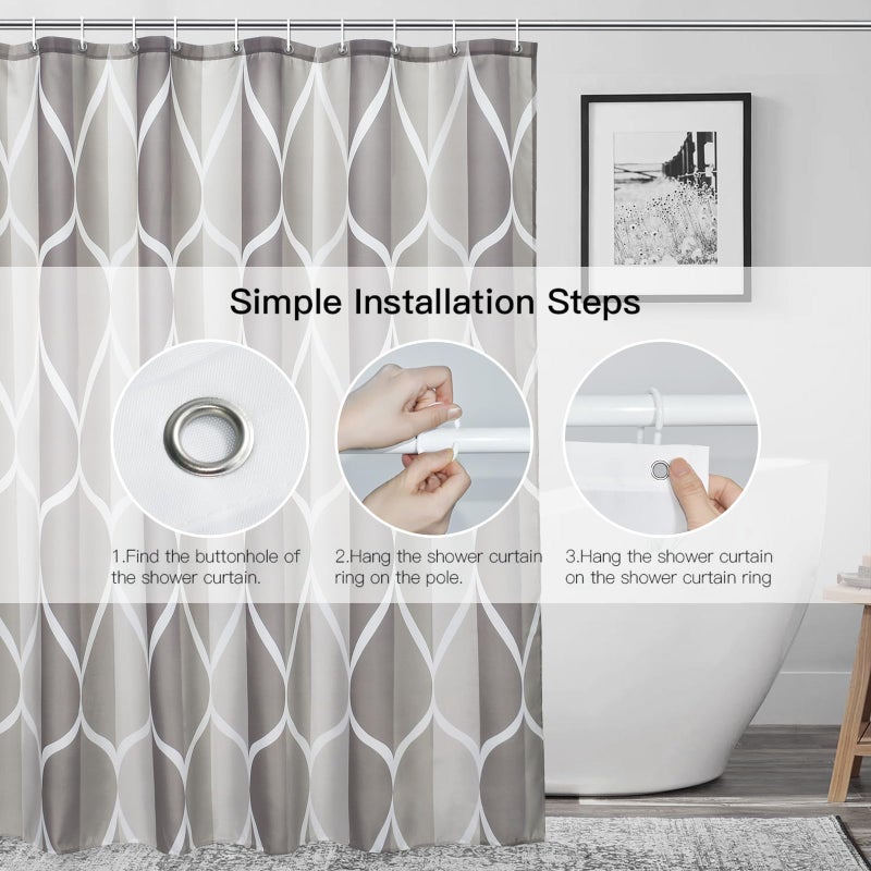 Gelbchu Light Grey Brown Shower Curtain  Waterproof Design and Polyester  Quick-Drying  Weighted Hem  Brown Shower Curtains Set for Bathroom W 72 x H 72  Machine Washable with 12 Hooks - Image 3