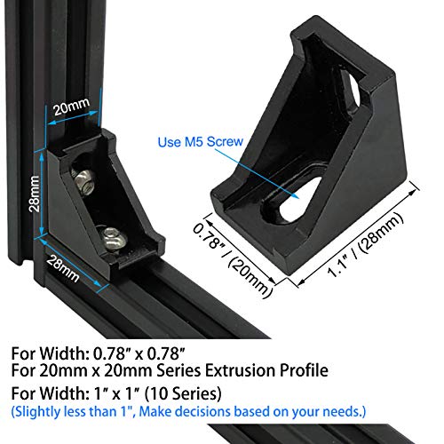 BLCCLOY 10 Sets 2020 Aluminum Extrusion T Slot Corner Bracket 20 Series Extruded Hardware 90 Degree Right Angle Connector with M5 Bolts Nuts for 20/20 2040 T V Slot Black Aluminum Profile - Image 3