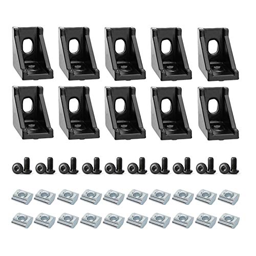 BLCCLOY 10 Sets 2020 Aluminum Extrusion T Slot Corner Bracket 20 Series Extruded Hardware 90 Degree Right Angle Connector with M5 Bolts Nuts for 20/20 2040 T V Slot Black Aluminum Profile - Image 1
