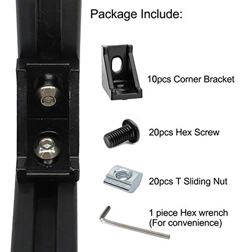 BLCCLOY 10 Sets 2020 Aluminum Extrusion T Slot Corner Bracket 20 Series Extruded Hardware 90 Degree Right Angle Connector with M5 Bolts Nuts for 20/20 2040 T V Slot Black Aluminum Profile - Image 2