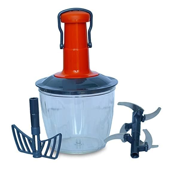 HARSHLOVE Hand Press Fruits and Vegetable Push Chopper 900ml for Kitchen 4 Sharp Stainless Steel Blades Unbreakable FoodGrade Plastic AntiSlip Base Made in India - Image 2