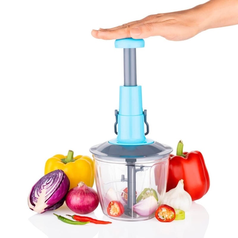 HARSHLOVE Hand Press Fruits and Vegetable Push Chopper 900ml for Kitchen 4 Sharp Stainless Steel Blades Unbreakable FoodGrade Plastic AntiSlip Base Made in India - Image 1