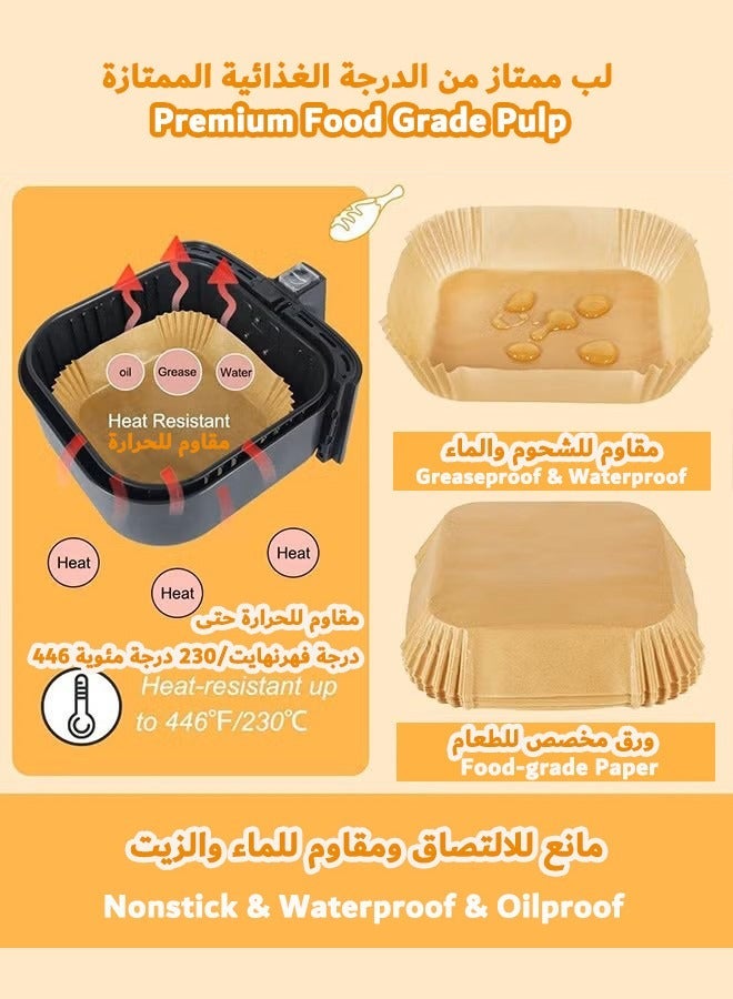 100 PCS Disposable Air Fryer Paper, Square Baking Paper, Air Fryer Liners Oil-proof Parchment for Microwave 16cm Non-stick Parchment Paper for Frying, Baking, Cooking, Roasting, Disposable Plate - Image 2
