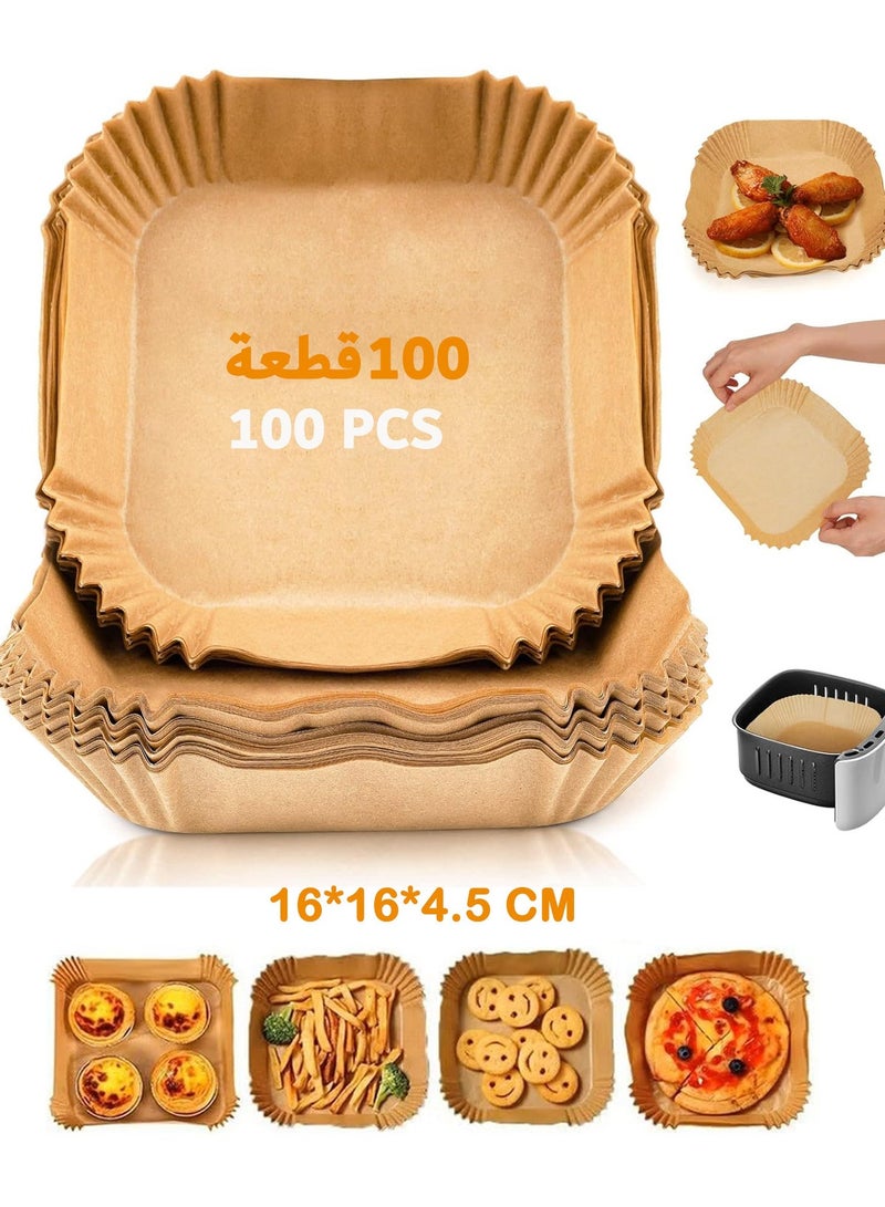 100 PCS Disposable Air Fryer Paper, Square Baking Paper, Air Fryer Liners Oil-proof Parchment for Microwave 16cm Non-stick Parchment Paper for Frying, Baking, Cooking, Roasting, Disposable Plate - Image 1