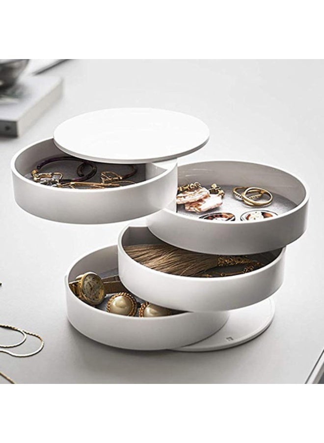 Jewelry Organizer, Small Jewelry Storage Box Earring Holder for Women, 4-Layer Rotating Travel Jewelry Tray Case with Lid for Bracelets Rings Bracelets - Image 1