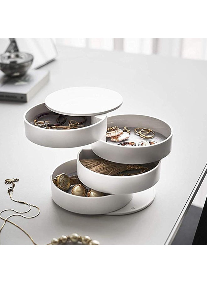 Jewelry Organizer, Small Jewelry Storage Box Earring Holder for Women, 4-Layer Rotating Travel Jewelry Tray Case with Lid for Bracelets Rings Bracelets - Image 3