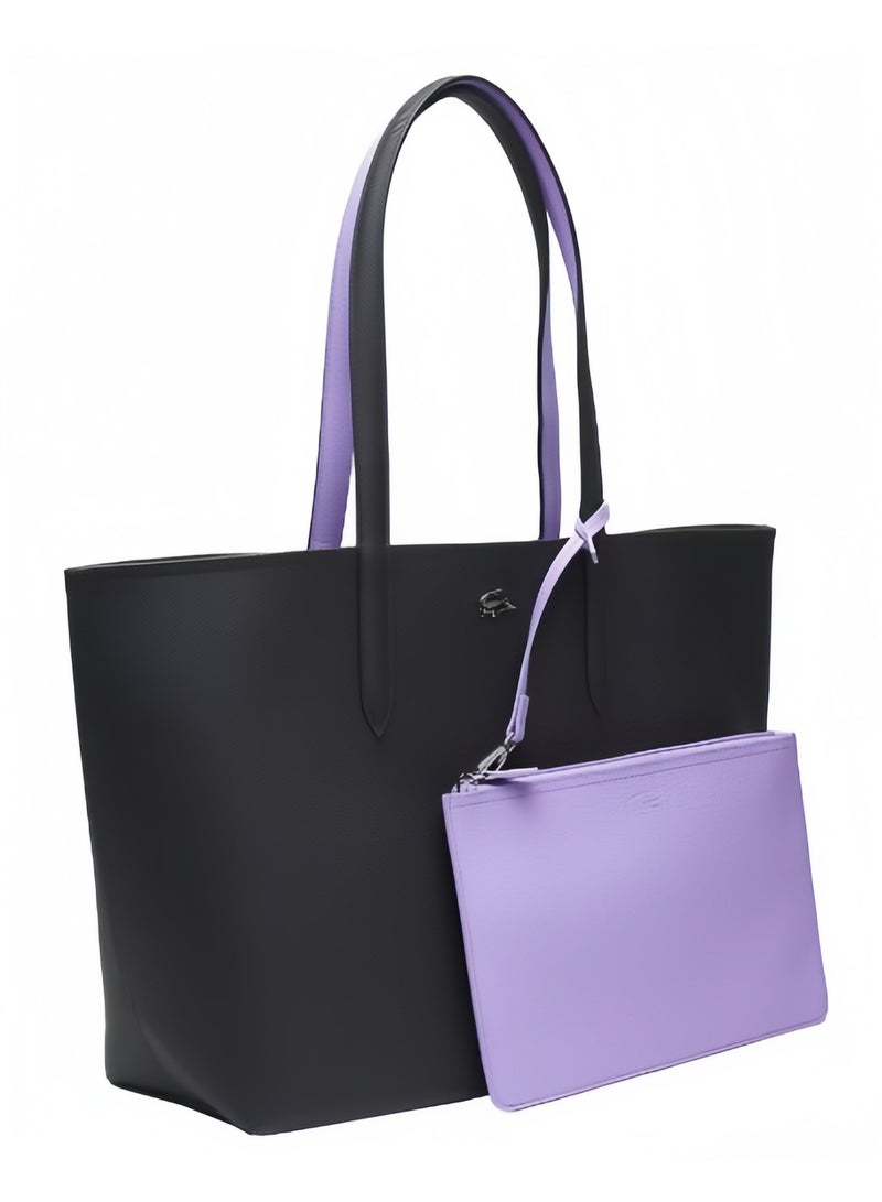 لاكوست حقيبة يد كبيرة سعة مزدوجة الجوانب للنساء من لاكوست، متعددة الوظائف وعصرية، باللونين الأسود والأرجواني - Image 2