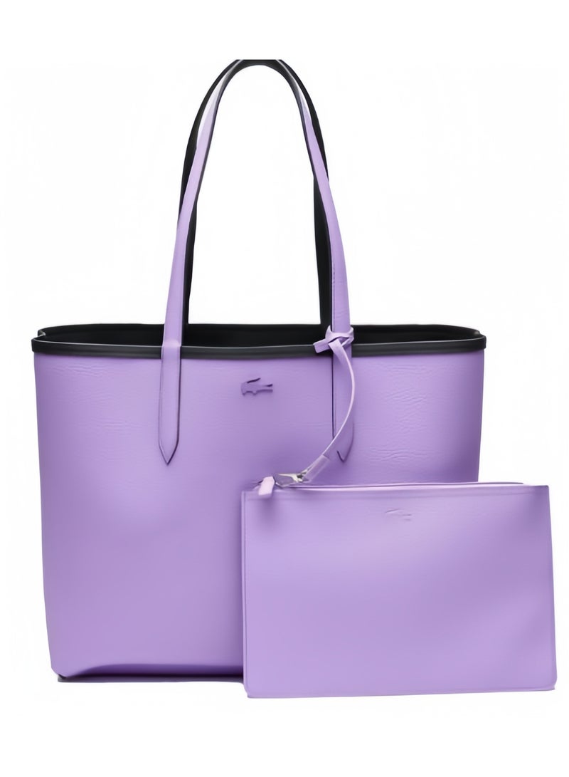 لاكوست حقيبة يد كبيرة سعة مزدوجة الجوانب للنساء من لاكوست، متعددة الوظائف وعصرية، باللونين الأسود والأرجواني - Image 4