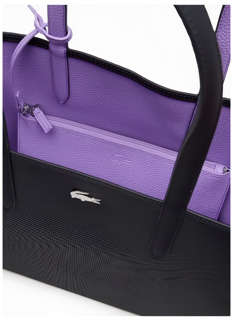 لاكوست حقيبة يد كبيرة سعة مزدوجة الجوانب للنساء من لاكوست، متعددة الوظائف وعصرية، باللونين الأسود والأرجواني - Image 3