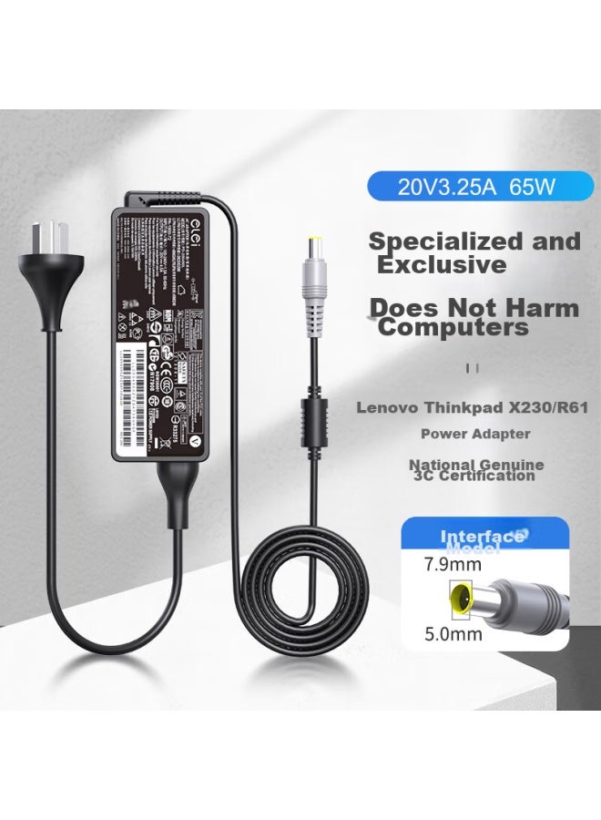 Elei Laptop Charger, Compatible With Lenovo Thinkpad T430s/x201/x220/x230/r61/x60/x61t, Computer Adapter, 20v 3.25a 65w Power Cord, Round Plug - Image 1