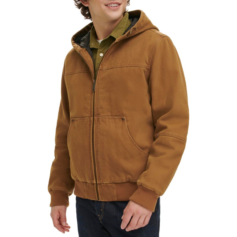 Levi's Men's Workwear Cotton Canvas Hoody Bomber Jacket (Regular & Big & Tall Sizes), New Brown Quilted, Medium - Image 2