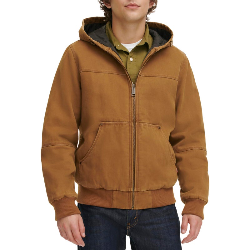Levi's Men's Workwear Cotton Canvas Hoody Bomber Jacket (Regular & Big & Tall Sizes), New Brown Quilted, Medium - Image 1