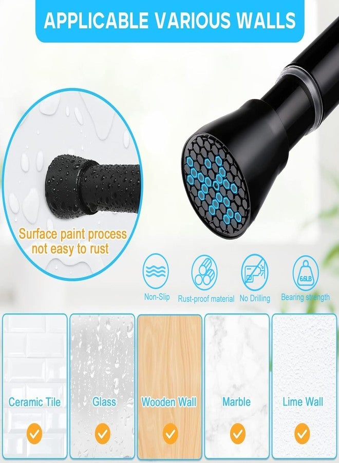 MEXAU Black Shower Curtain Rod 40-73 inch Black Shower Rod Tension Curtain Rod No Drilling Shower Curtain Rods Spring Tension Shower Rods for Bathroom - Image 3