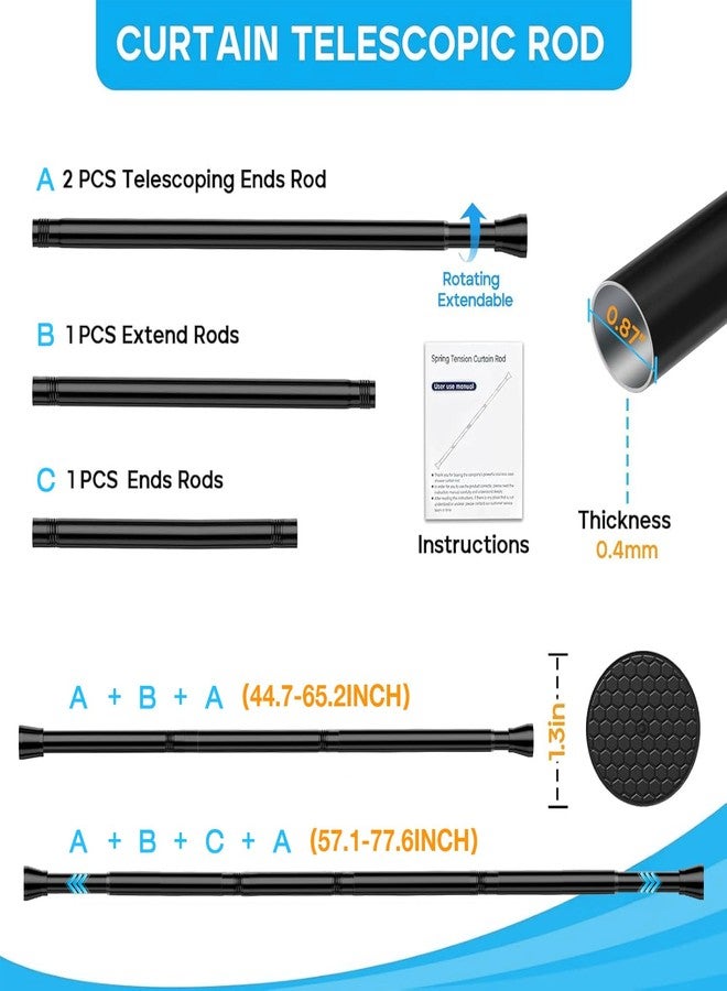 MEXAU Black Shower Curtain Rod 40-73 inch Black Shower Rod Tension Curtain Rod No Drilling Shower Curtain Rods Spring Tension Shower Rods for Bathroom - Image 2