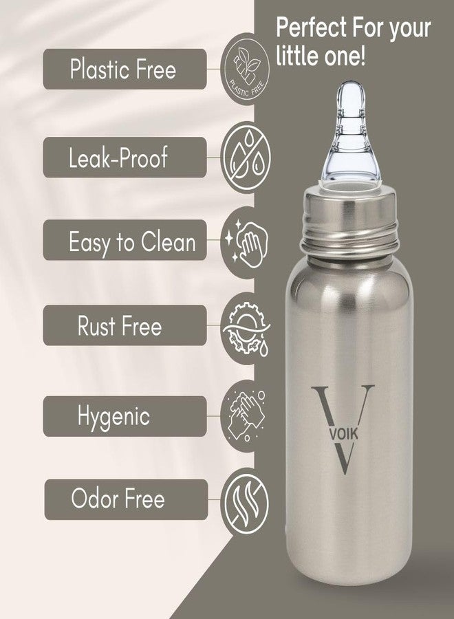 VOIK Stainless Steel Baby Feeding Bottle | BPA Free, Anti-Colic, Leak-Proof | 140ml | SS 304 Food-Grade | for 3+ Months Babies | Eco-Friendly and Durable - Image 3