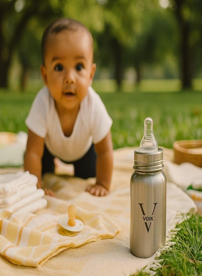 VOIK Stainless Steel Baby Feeding Bottle | BPA Free, Anti-Colic, Leak-Proof | 140ml | SS 304 Food-Grade | for 3+ Months Babies | Eco-Friendly and Durable - Image 2