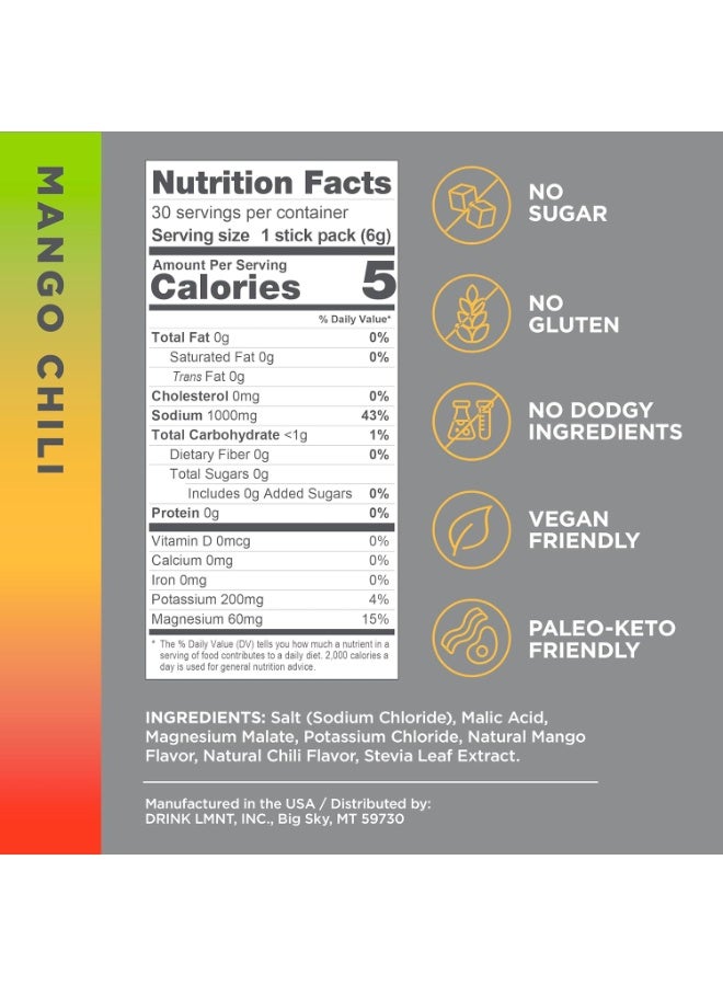 LMNT Mango Chili Salt Electrolyte Drink Mix Sachets 30Pcs