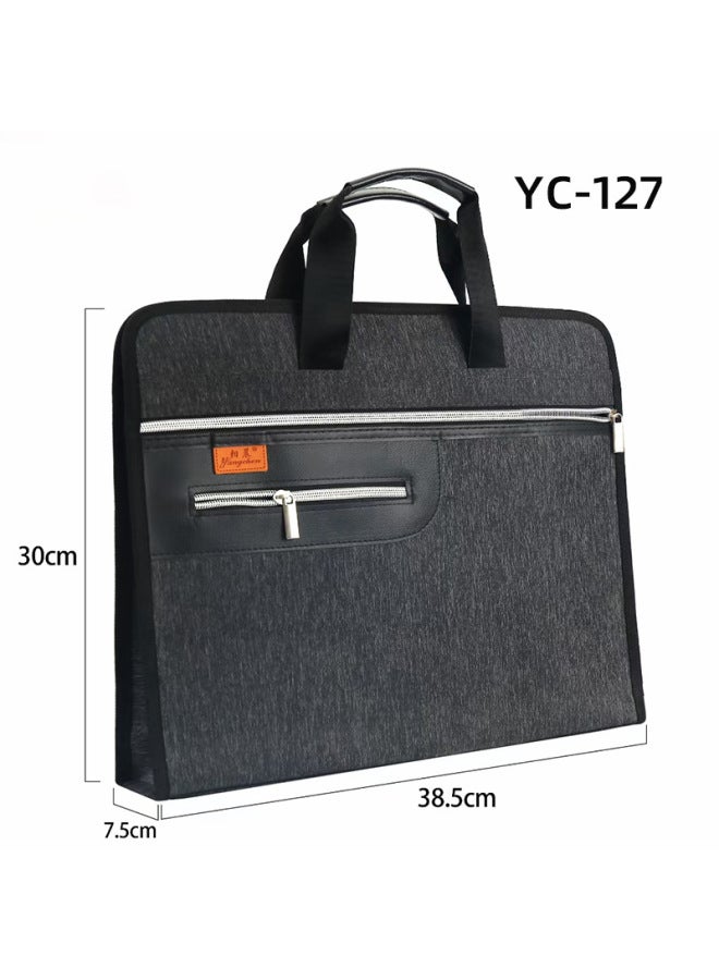 HELPS A4 Satchel Document Bag Customized Large-capacity Multi-functional Document Bag Oxford Cloth Double Zipper Information Conference Briefcase - Image 1