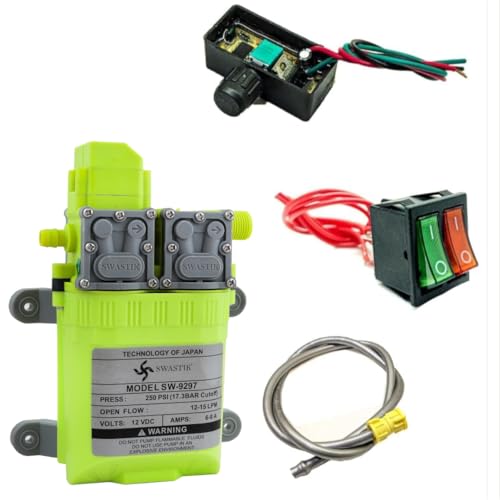 SWASTIK 250PSI High Pressure Diaphragm Pump Double Motor 12V DC Electric Battery Operated Sprayer Pump for Agriculture Farm Fogger Misting Spray with Ragulotor, Double Switch and Outlet Pipe 4 Feet - Image 1