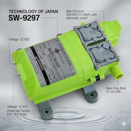 SWASTIK 250PSI High Pressure Diaphragm Pump Double Motor 12V DC Electric Battery Operated Sprayer Pump for Agriculture Farm Fogger Misting Spray with Ragulotor, Double Switch and Outlet Pipe 4 Feet - Image 5