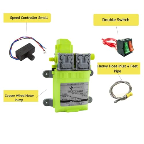 SWASTIK 250PSI High Pressure Diaphragm Pump Double Motor 12V DC Electric Battery Operated Sprayer Pump for Agriculture Farm Fogger Misting Spray with Ragulotor, Double Switch and Outlet Pipe 4 Feet - Image 3