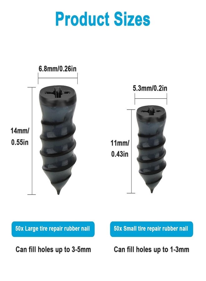 Linkstyle 100pcs Tire Screw Plug Repair Kit, 2 Sizes Repair Rubber Nail for Car Motorcycle Truck Tire Puncture Repair - Image 2