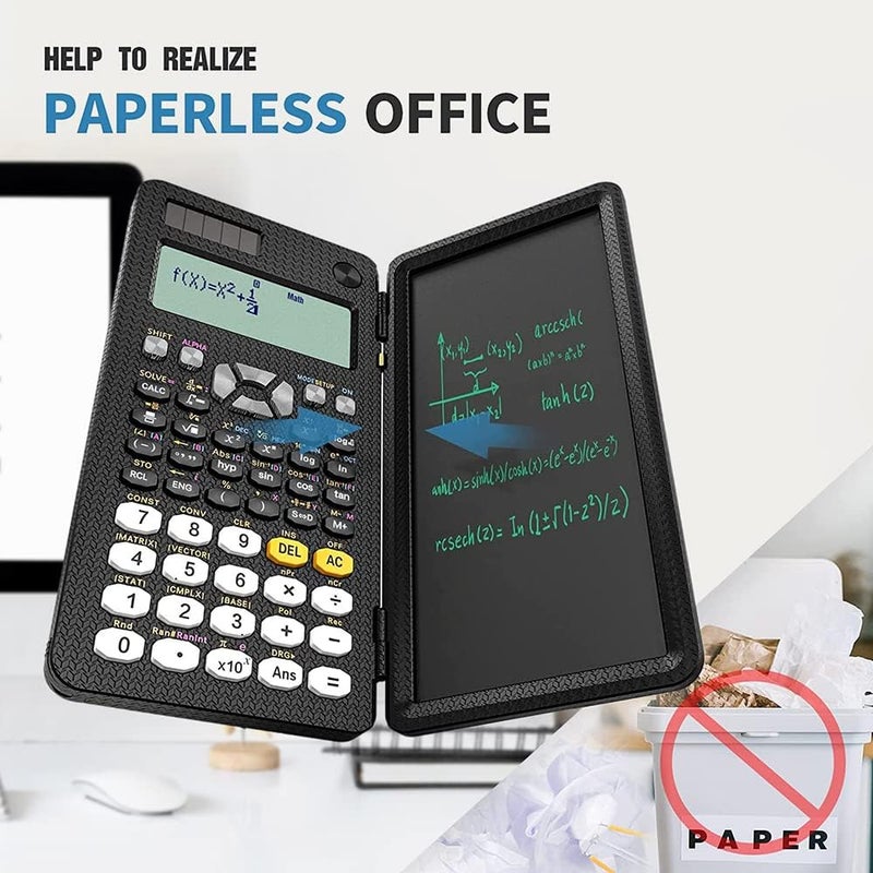 Exrp آلة حاسبة علمية ، آلات حاسبة علمية احترافية مع لوحة كتابة LCD قابلة للمسح، طاقة مزدوجة شمسية وبطارية، آلة حاسبة مكتبية مع دفتر ملاحظات للمكتب والمدرسة - Image 4