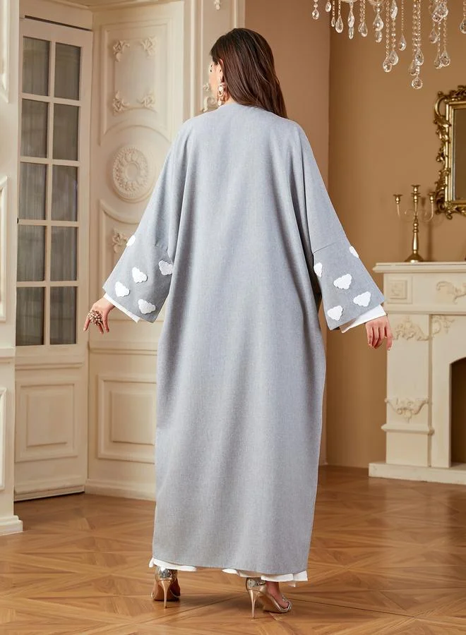 Take Two Grey Maxi A-Line Abaya With Cloud Embellishments