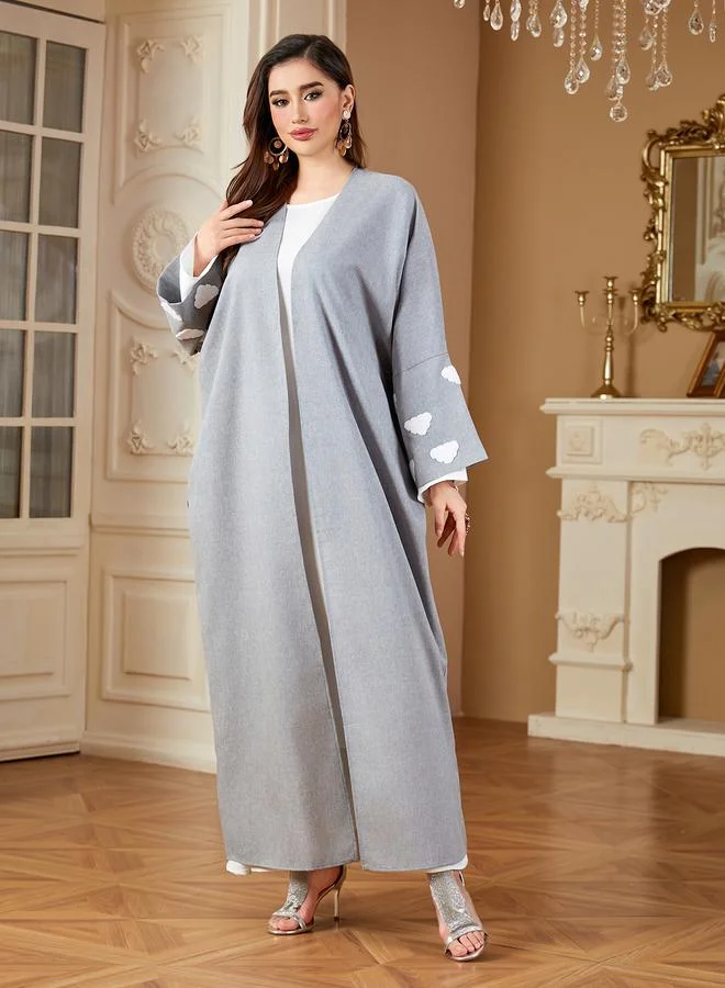 Take Two Grey Maxi A-Line Abaya With Cloud Embellishments