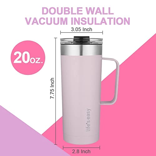 Life's Easy 20oz Stainless Steel Mug w/Handle - Double Wall Insulated Travel Tumbler w/Flip Lid - Leak Proof Tumbler-Thermal Cup for Coffee, Tea & More - Keep Hot & Cold Drinks (Lavender, 20 oz) - Image 5