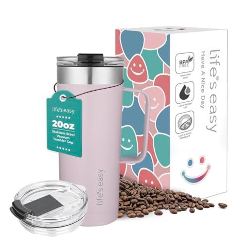 Life's Easy 20oz Stainless Steel Mug w/Handle - Double Wall Insulated Travel Tumbler w/Flip Lid - Leak Proof Tumbler-Thermal Cup for Coffee, Tea & More - Keep Hot & Cold Drinks (Lavender, 20 oz) - Image 1