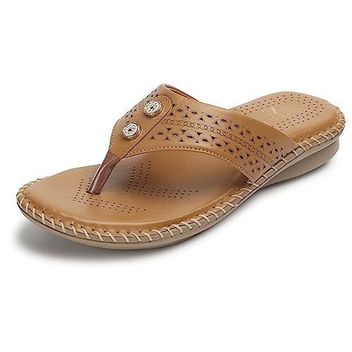 XE Looks Doctor Ortho Comfortable Stylish Slippers for Women and Girls | Lightweight Laser Cut Design Soft Cushion Footbed Flats | Open-Toe Thong-Strap Sandals for Knee and Foot Pain Relief Doctor Slippers For Girls & Women (Beige) - Image 1